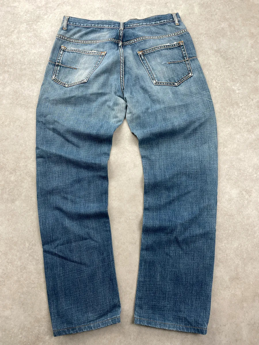 2000s Dior Blue Denim Distressed Faded Wash Jeans by Hedi Slimane QOeNGNDj 5