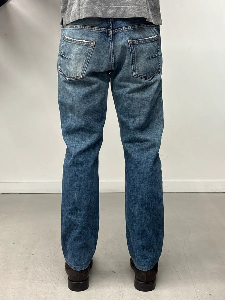 2000s Dior Blue Denim Distressed Faded Wash Jeans by Hedi Slimane QOeNGNDj 3
