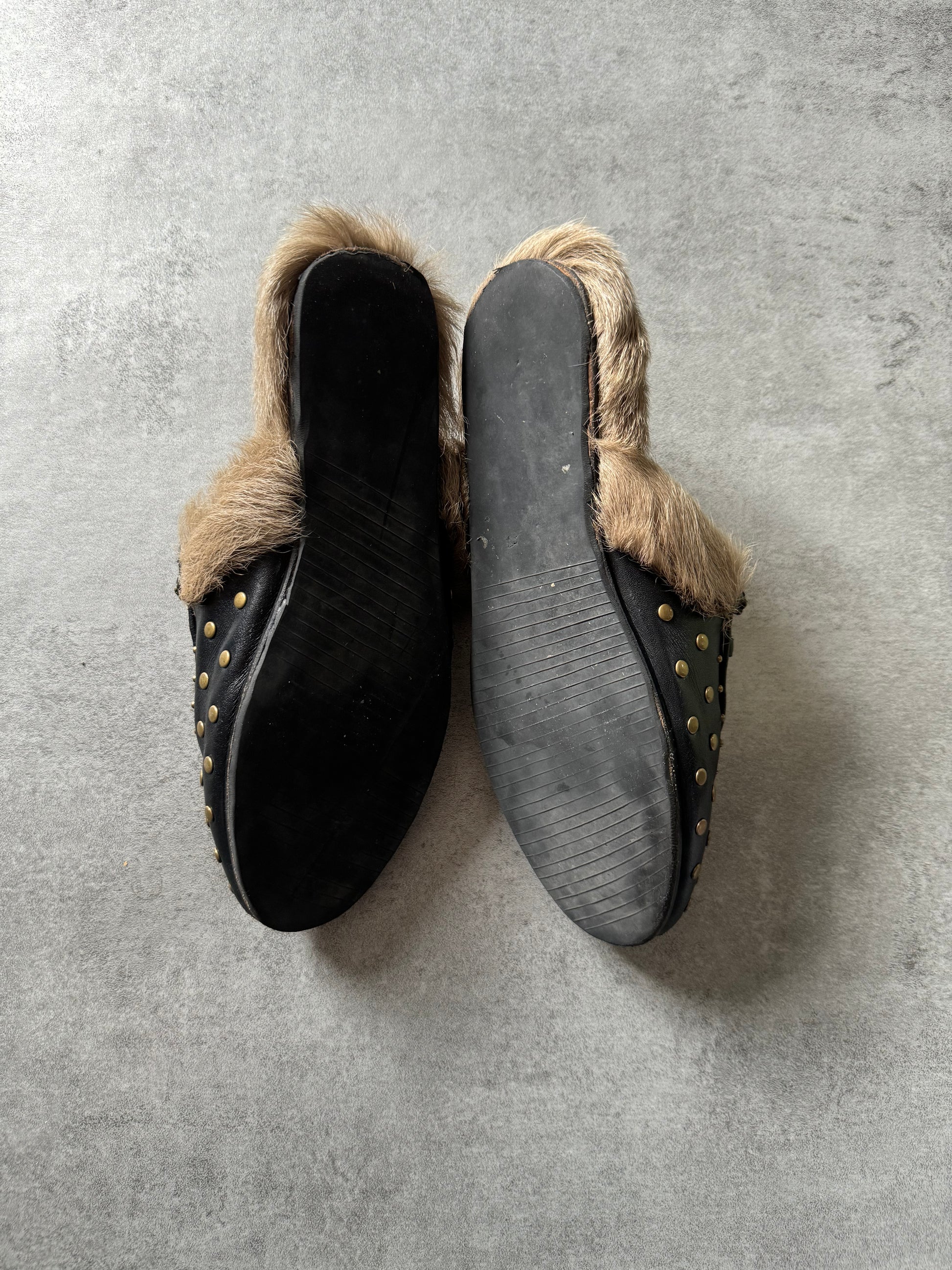 Gucci Princetown Studded Leather Fur Mules (38) - 6