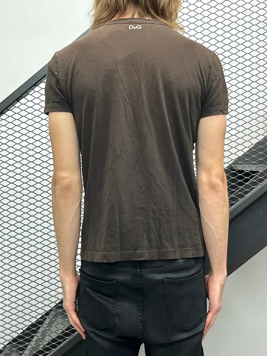 2000s Dolce & Gabbana Dark Brown Text Paint-Drip T-Shirt QQfVdYeK 2