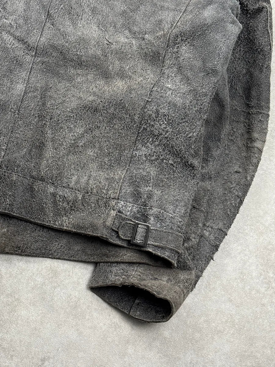 Massimo Rebecchi Grey Suede Distressed Moto Leather Jacket QRauIBND 7
