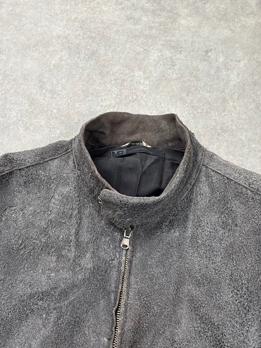 Massimo Rebecchi Grey Suede Distressed Moto Leather Jacket QRauIBND 8