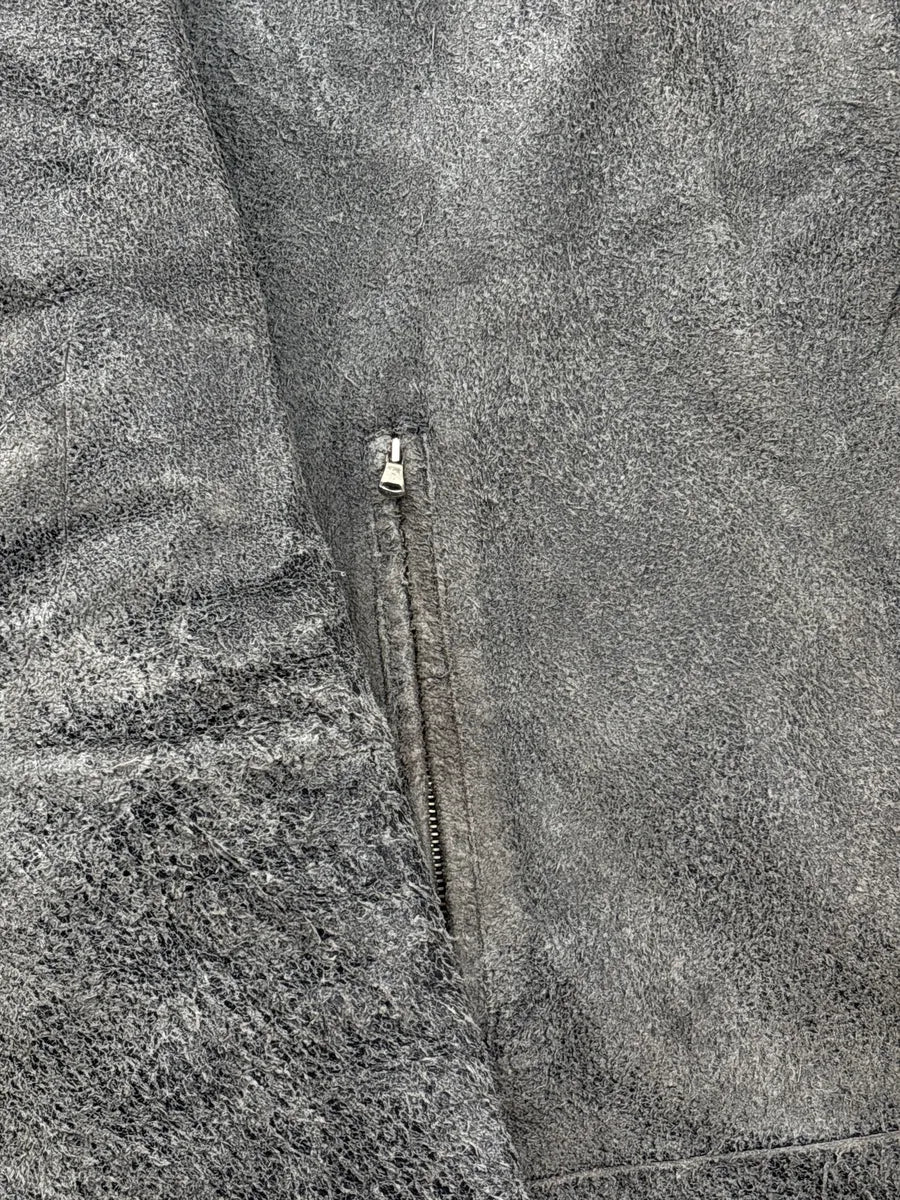 Massimo Rebecchi Grey Suede Distressed Moto Leather Jacket QRauIBND 5