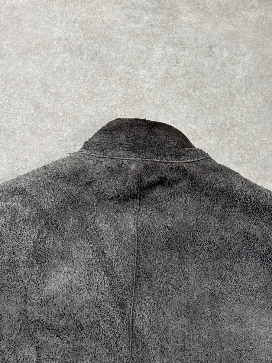 Massimo Rebecchi Grey Suede Distressed Moto Leather Jacket QRauIBND 6