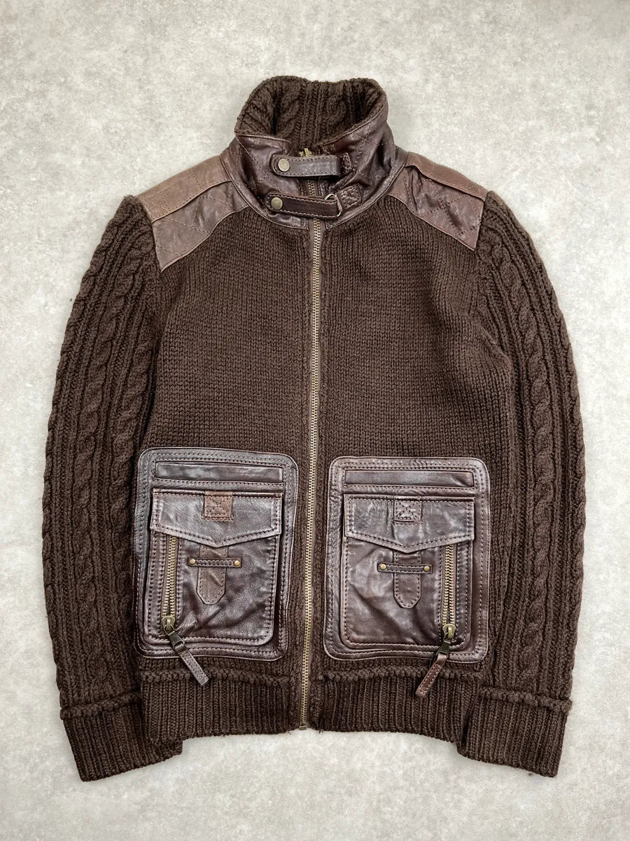 AW2008 Dolce & Gabbana Dark Brown Wool Leather Patch Pocket Jacket QUWxbyHV 0