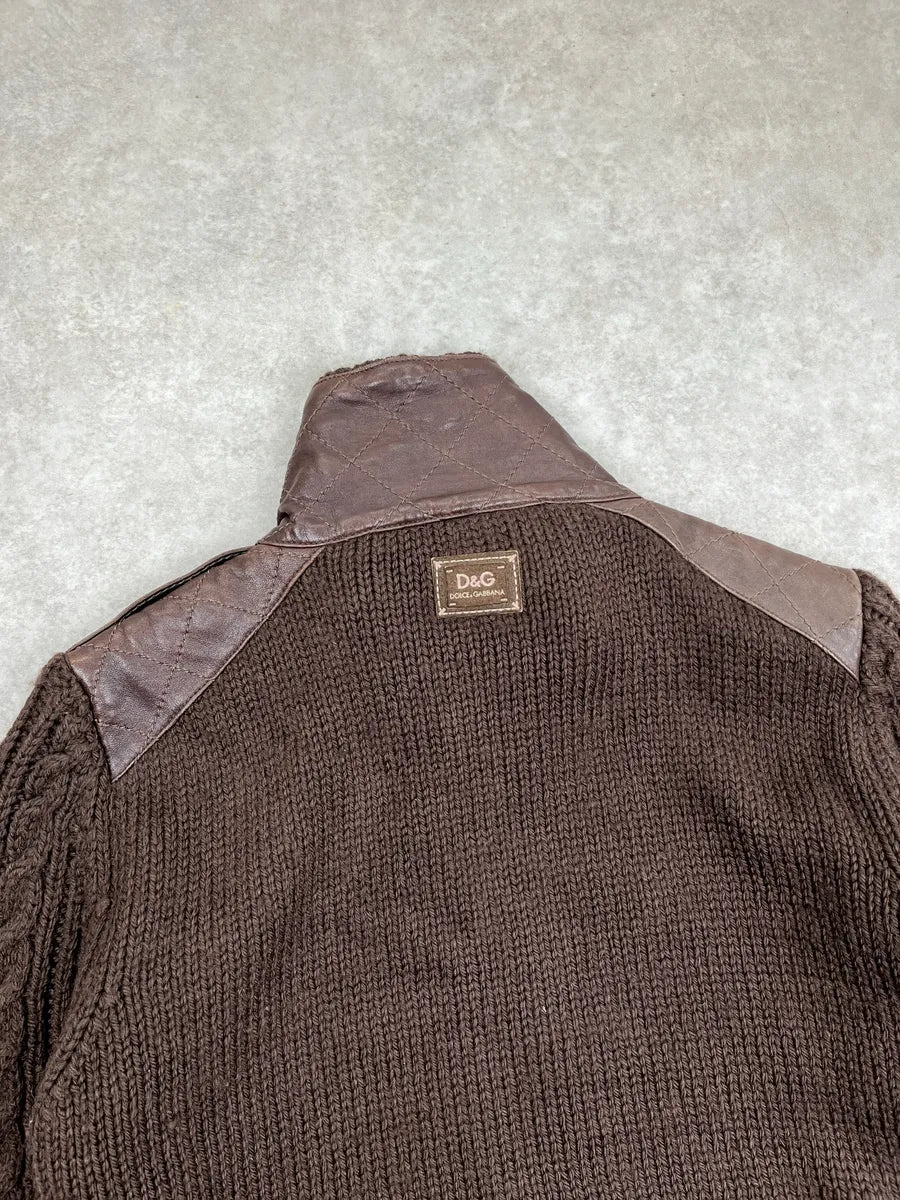 AW2008 Dolce & Gabbana Dark Brown Wool Leather Patch Pocket Jacket QUWxbyHV 7