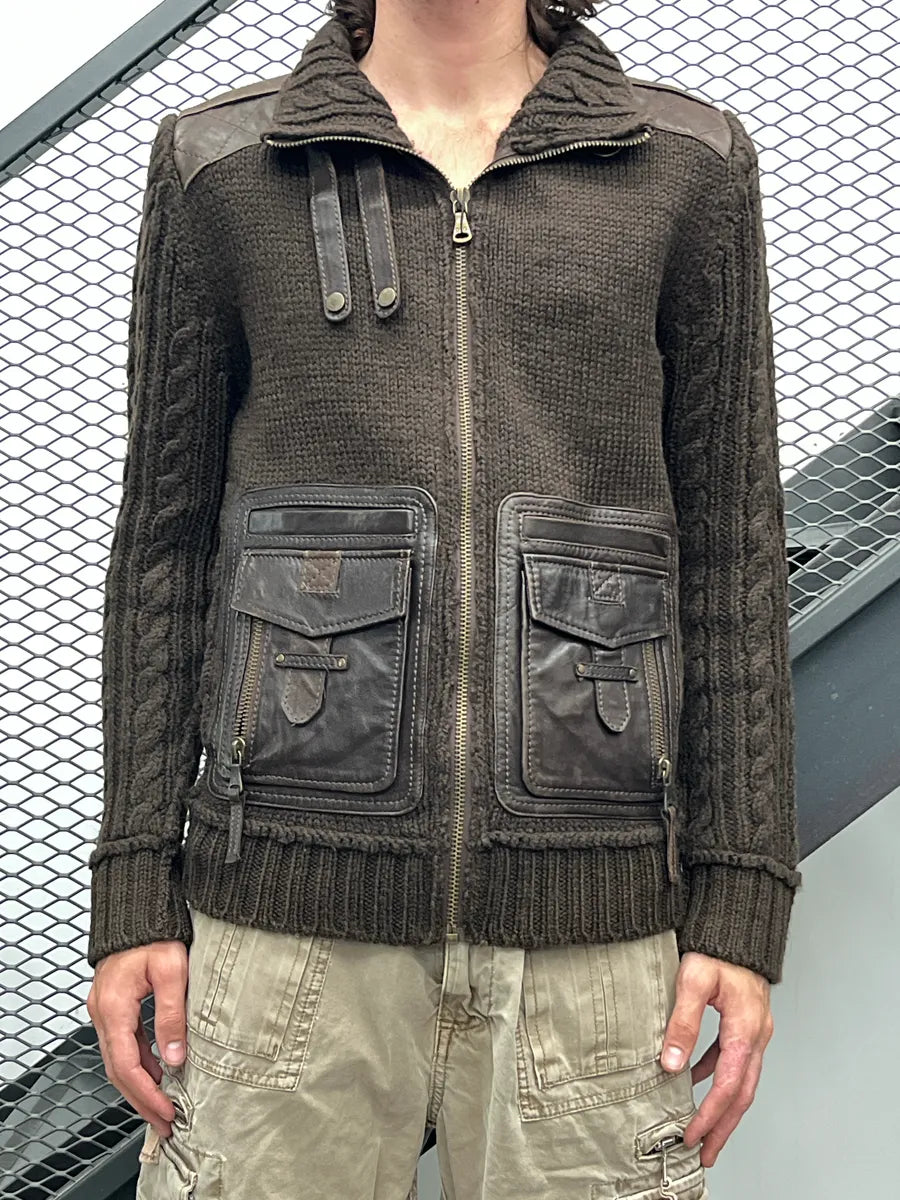 AW2008 Dolce & Gabbana Dark Brown Wool Leather Patch Pocket Jacket QUWxbyHV 1