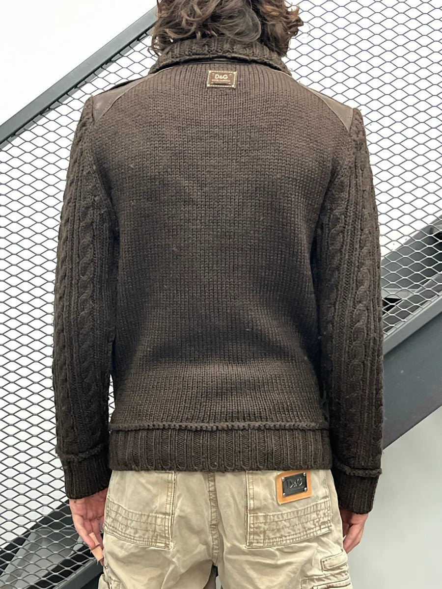 AW2008 Dolce & Gabbana Dark Brown Wool Leather Patch Pocket Jacket QUWxbyHV 2