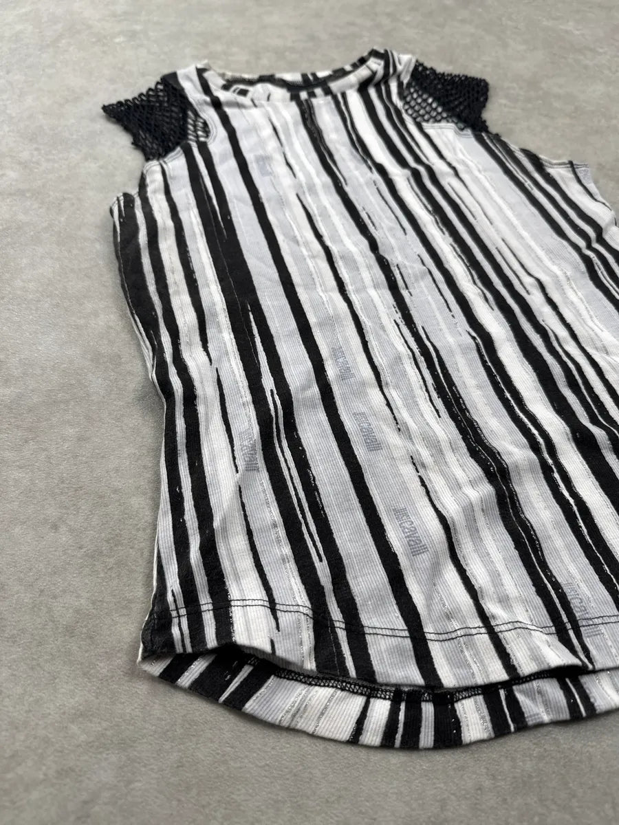 2000s Cavalli Black Vertical Stripe Mesh Shoulder Tank Top QUjrFBPn 3