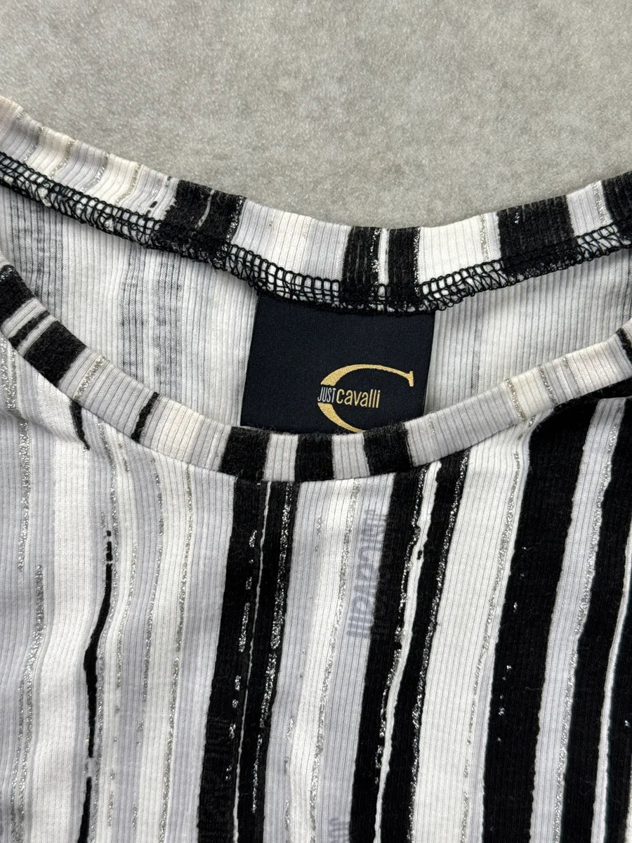 2000s Cavalli Black Vertical Stripe Mesh Shoulder Tank Top QUjrFBPn 8