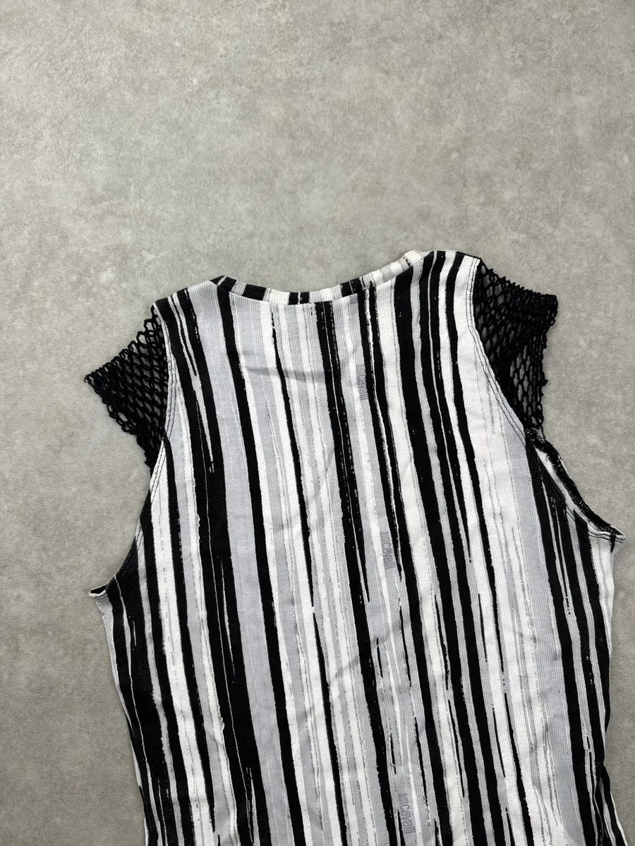 2000s Cavalli Black Vertical Stripe Mesh Shoulder Tank Top QUjrFBPn 7