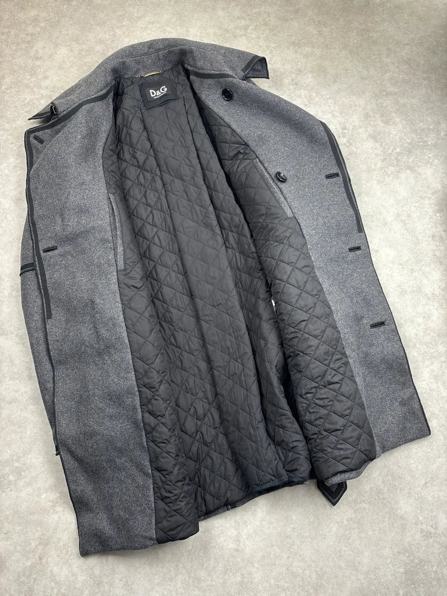 AW2009 Dolce & Gabbana Grey Wool Double-Breasted Officer Long Coat QZjBiRQl 7