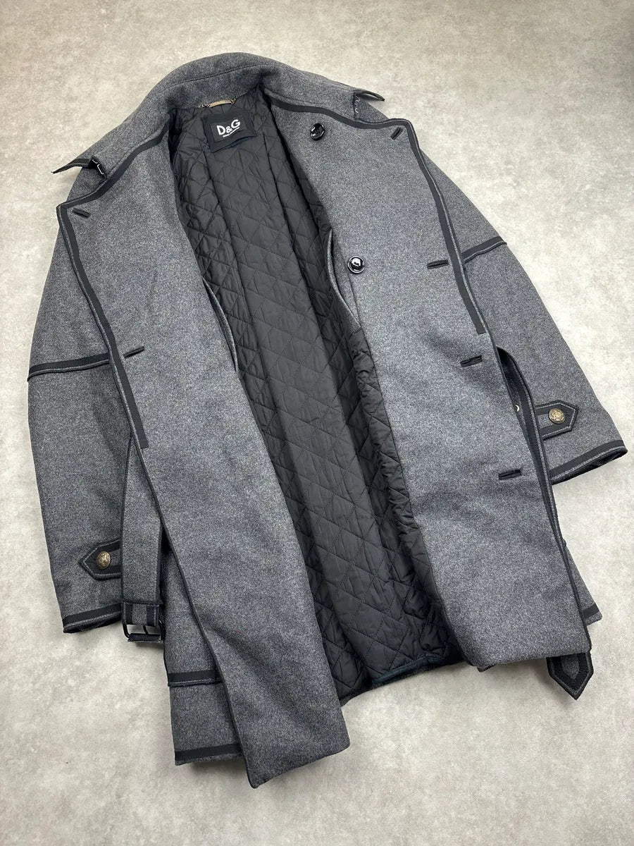 AW2009 Dolce & Gabbana Grey Wool Double-Breasted Officer Long Coat QZjBiRQl 8