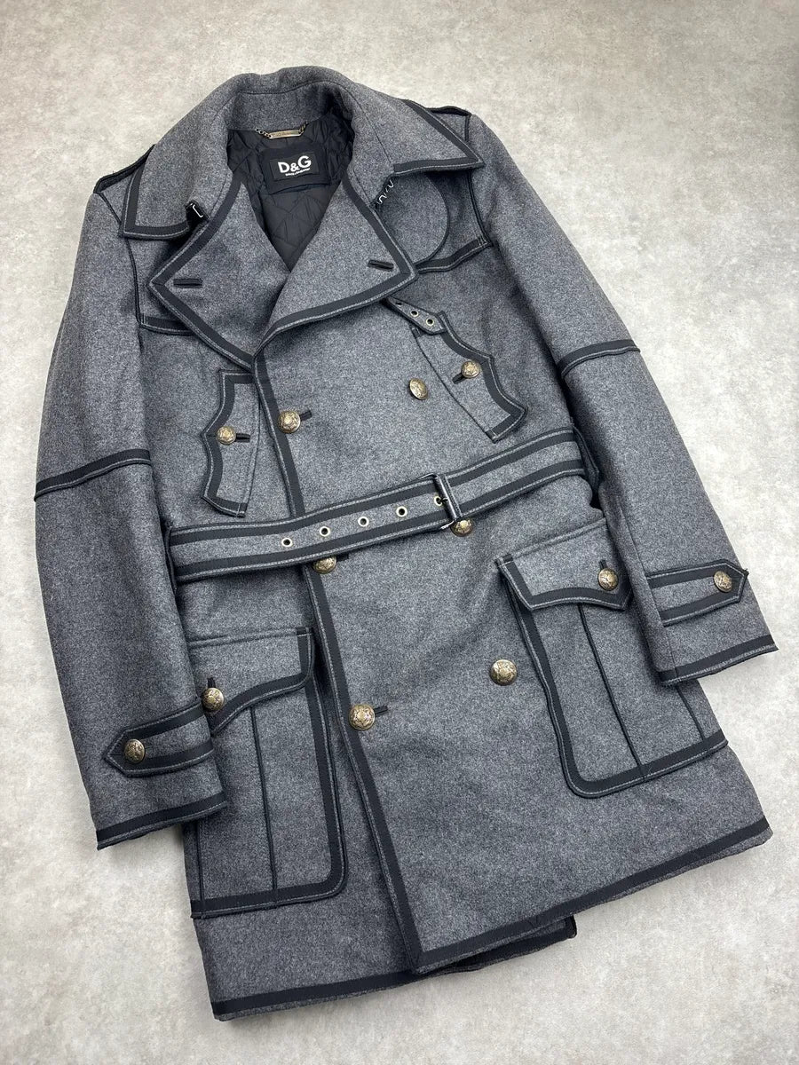 AW2009 Dolce & Gabbana Grey Wool Double-Breasted Officer Long Coat QZjBiRQl 4