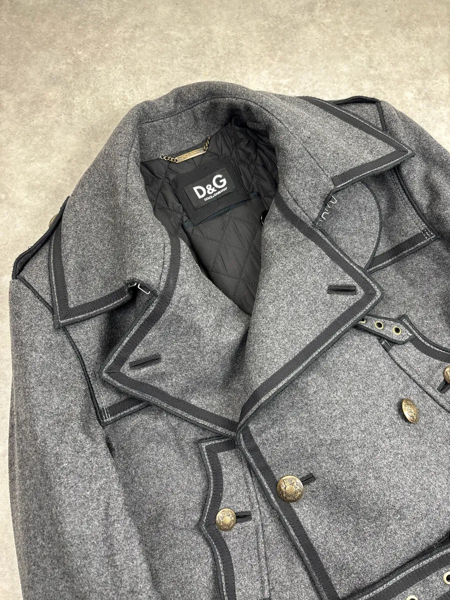 AW2009 Dolce & Gabbana Grey Wool Double-Breasted Officer Long Coat QZjBiRQl 5
