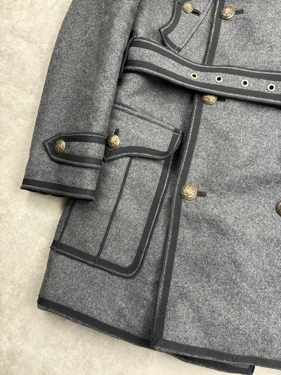 AW2009 Dolce & Gabbana Grey Wool Double-Breasted Officer Long Coat QZjBiRQl 9