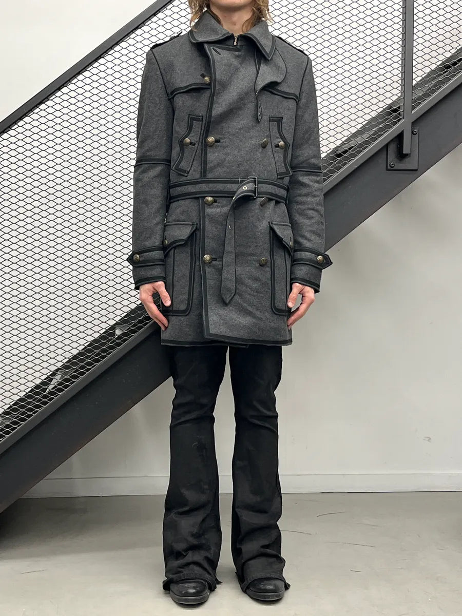 AW2009 Dolce & Gabbana Grey Wool Double-Breasted Officer Long Coat QZjBiRQl 2