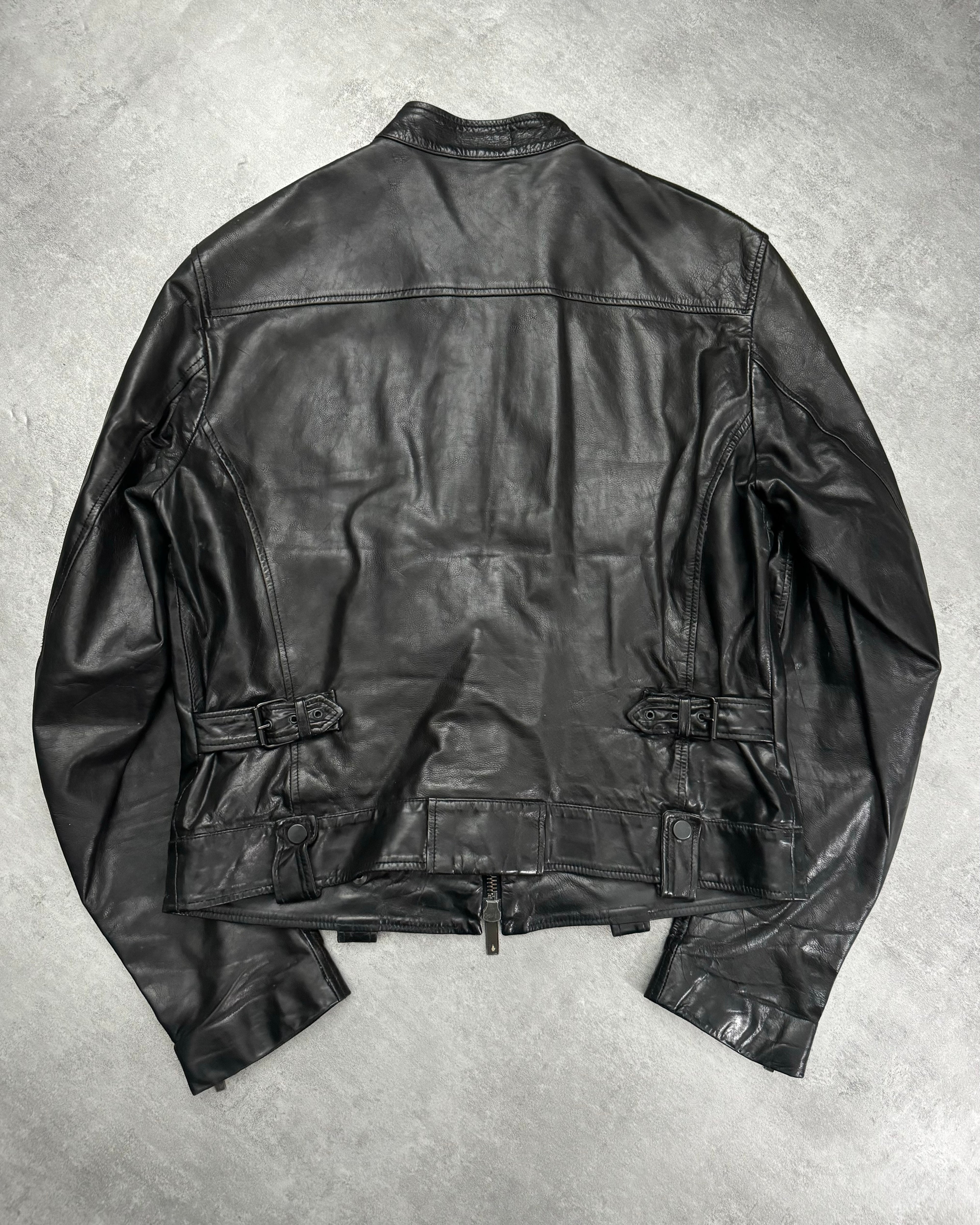 AW2007 Emporio Armani Black Utility Multi Pockets Leather Jacket (L) - 2