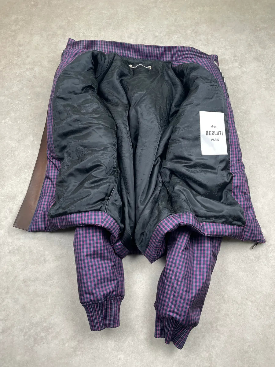 FW2020 Berluti Purple Checked Hooded Cropped Bomber Jacket by Kris Van Assche QegDeAHb 6