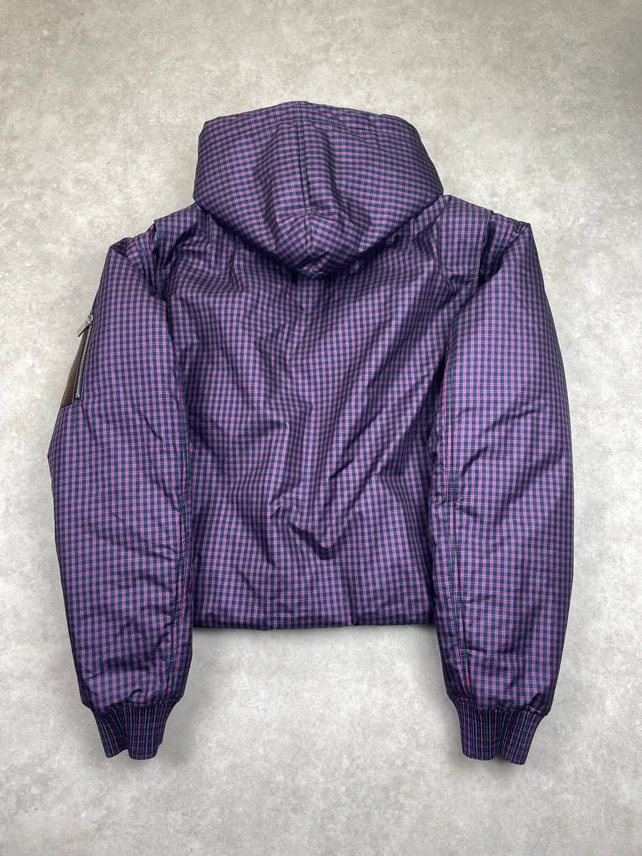 FW2020 Berluti Purple Checked Hooded Cropped Bomber Jacket by Kris Van Assche QegDeAHb 3