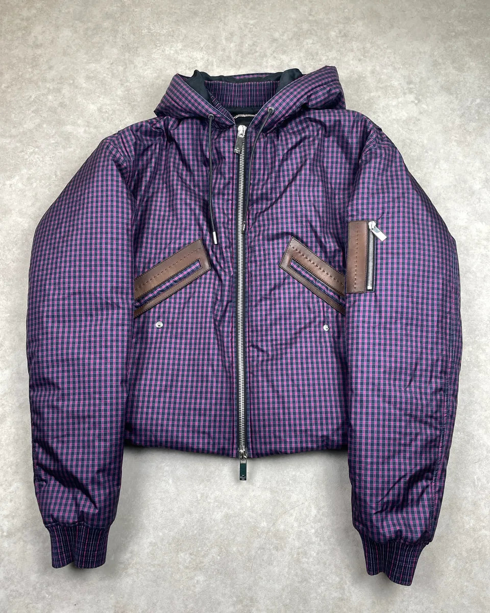 FW2020 Berluti Purple Checked Hooded Cropped Bomber Jacket by Kris Van Assche QegDeAHb 2