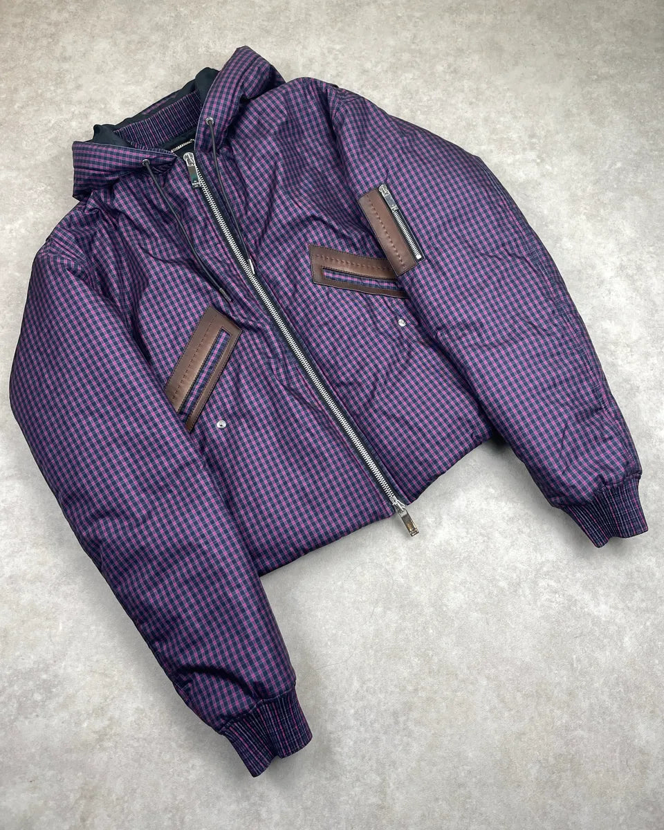 FW2020 Berluti Purple Checked Hooded Cropped Bomber Jacket by Kris Van Assche QegDeAHb 5