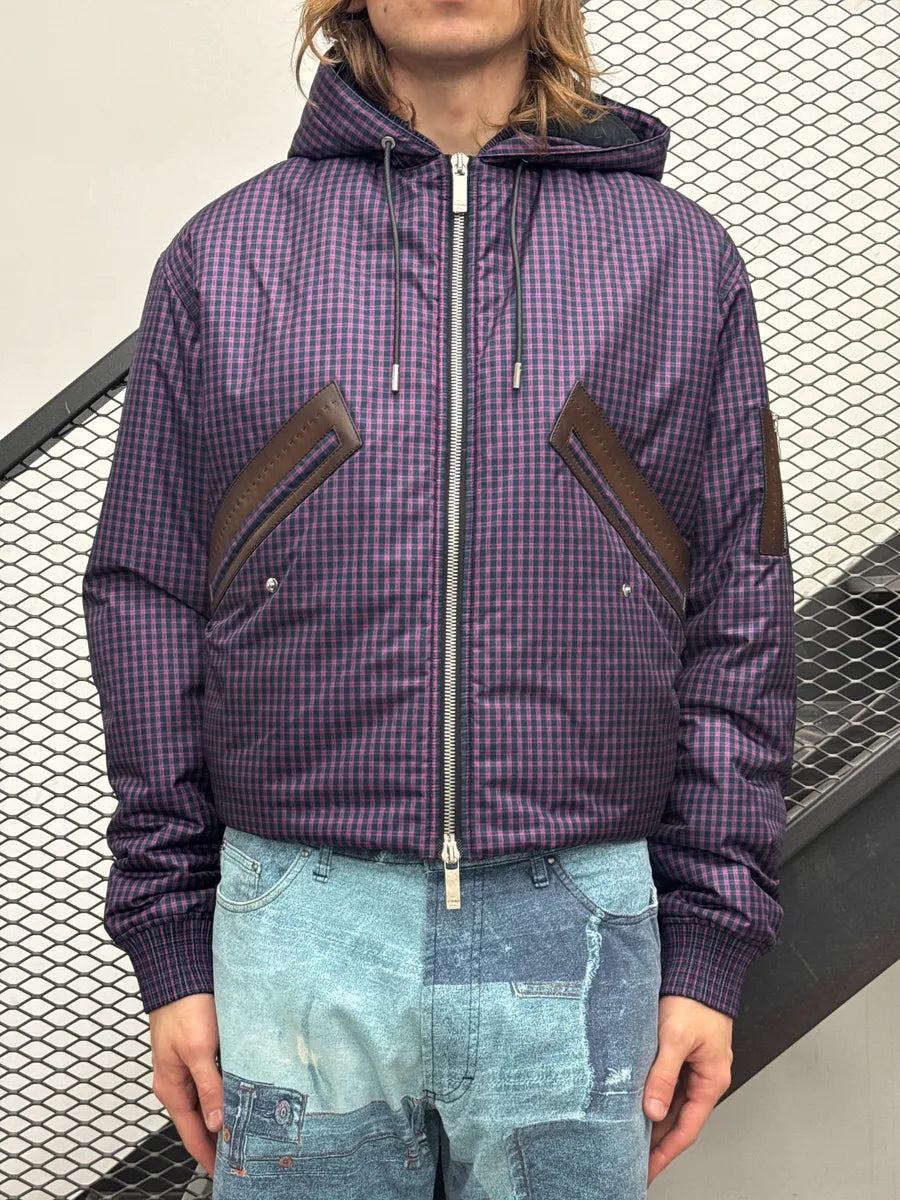 FW2020 Berluti Purple Checked Hooded Cropped Bomber Jacket by Kris Van Assche QegDeAHb 0