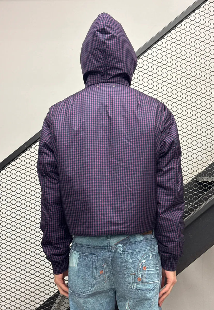 FW2020 Berluti Purple Checked Hooded Cropped Bomber Jacket by Kris Van Assche QegDeAHb 1