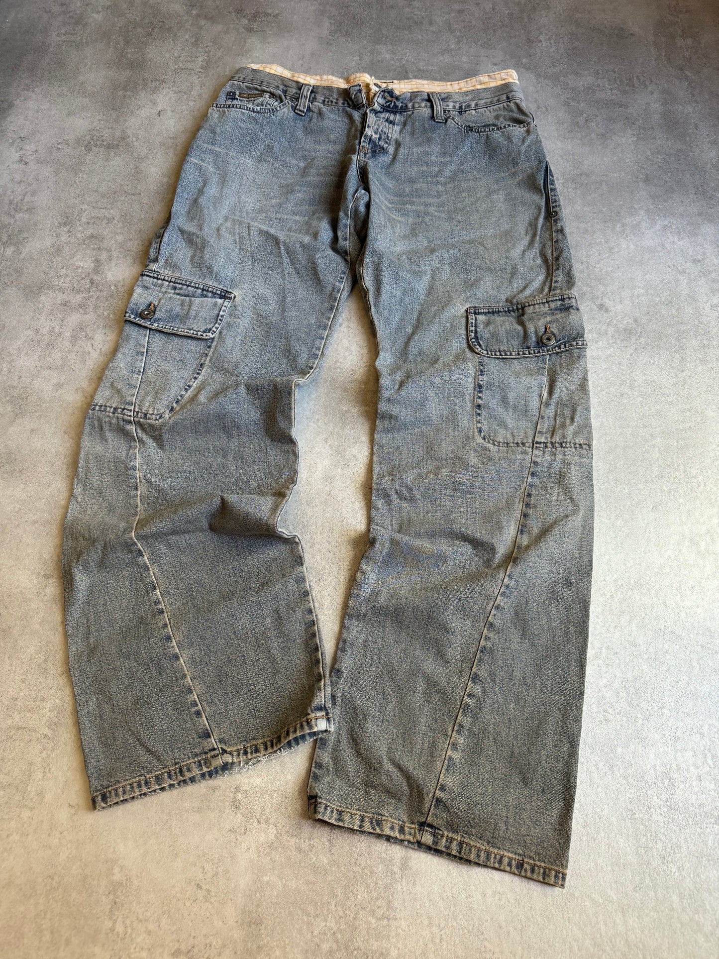 SS2004 Dolce & Gabbana Double Waisted Cargo Denim Pants (XL) - 3