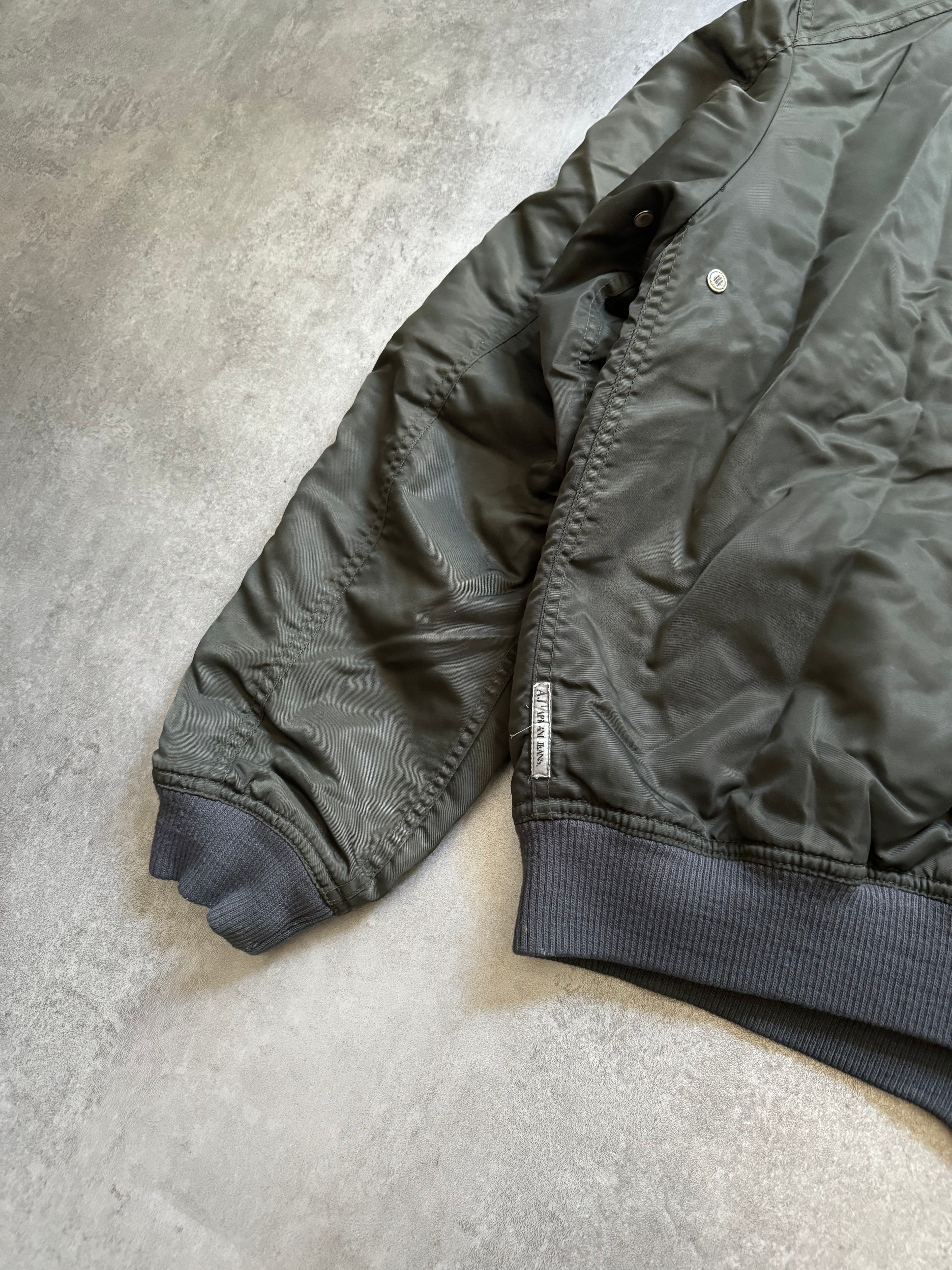2000s Armani Olive Utility Drift Bomber Jacket (L) - 8