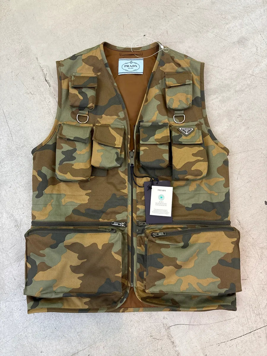 SS2024 Prada Camouflage Multi-Pocket Utility Cargo Vest QhhNHIGP 0