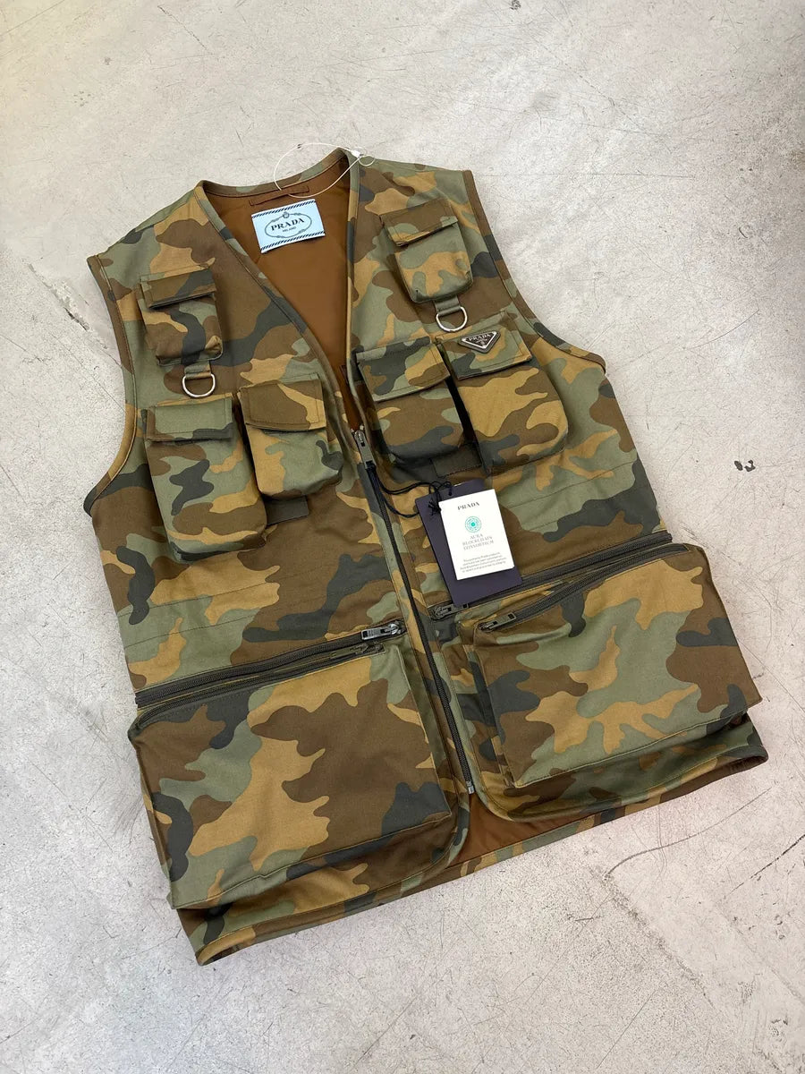SS2024 Prada Camouflage Multi-Pocket Utility Cargo Vest QhhNHIGP 3
