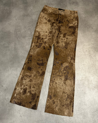 AW2004 Cavalli Textured Brown Eroded Camouflage Leather Pants (M) - 6