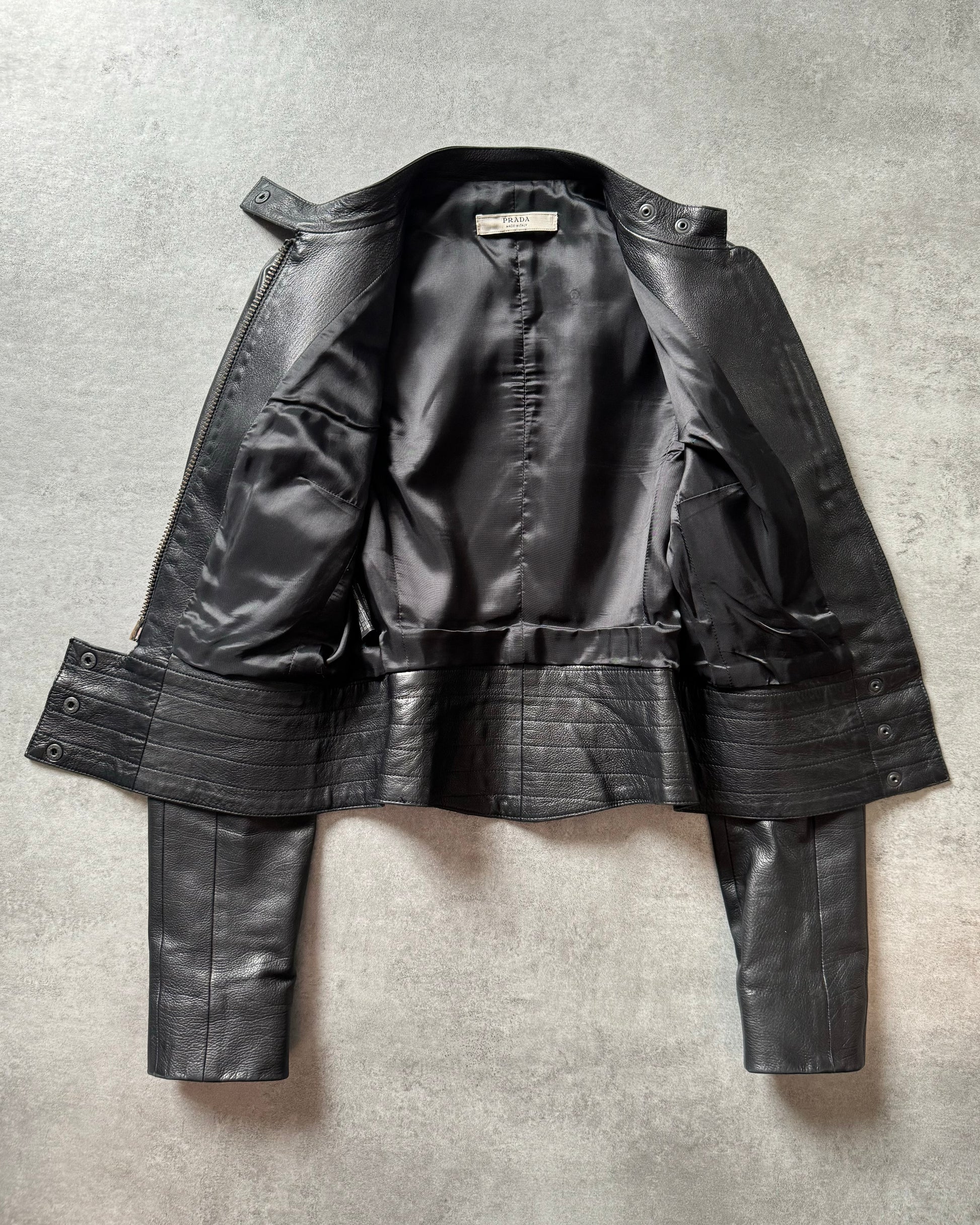 Prada Premium Black Biker Leather Jacket  (S) - 3