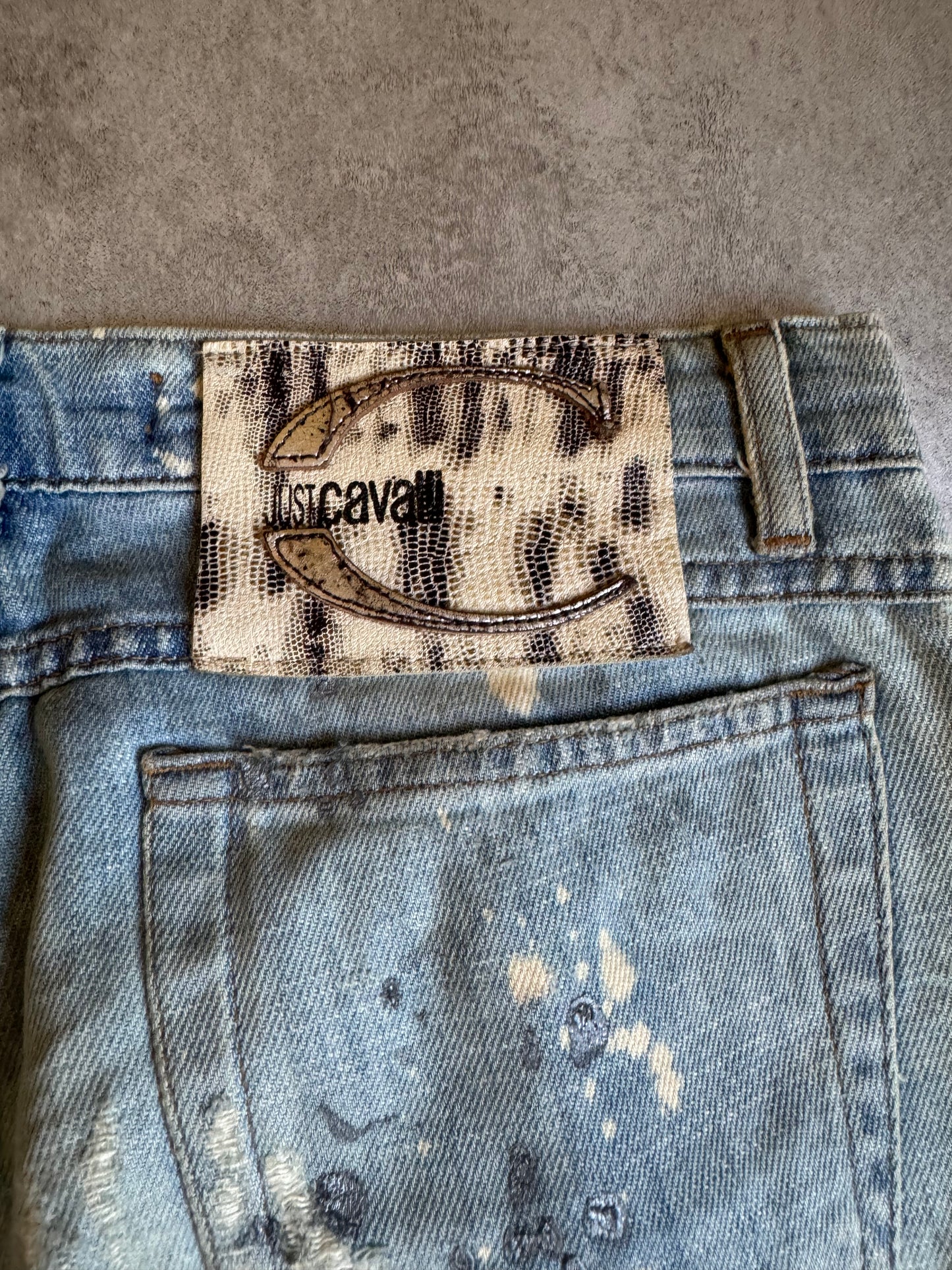 SS2006 Cavalli Painted Distressed Relaxed Royal Denim Jeans (S) - 4