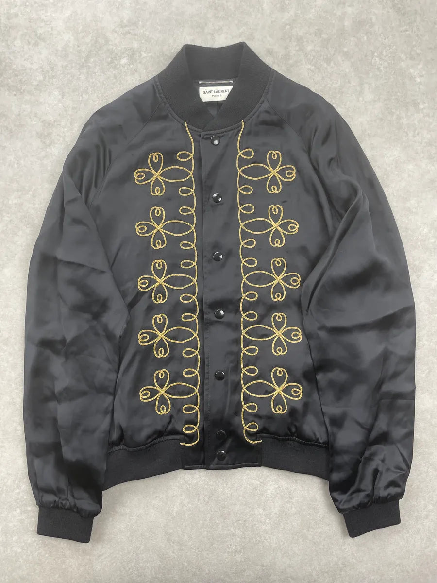 SS2015 Saint Laurent Black Satin Napoleon Bomber Jacket by Hedi Slimane  QjjgHAHQ 0