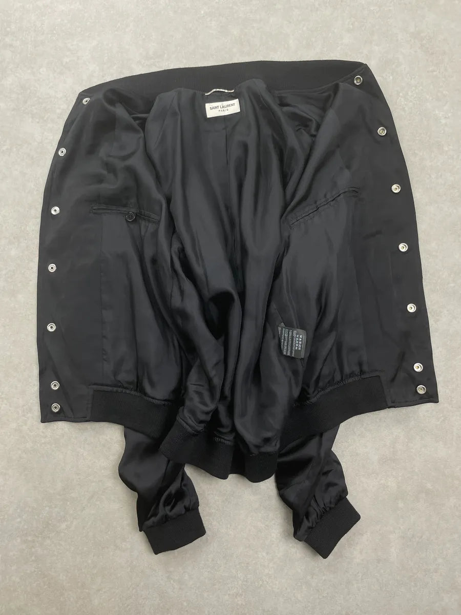 SS2015 Saint Laurent Black Satin Napoleon Bomber Jacket by Hedi Slimane  QjjgHAHQ 6