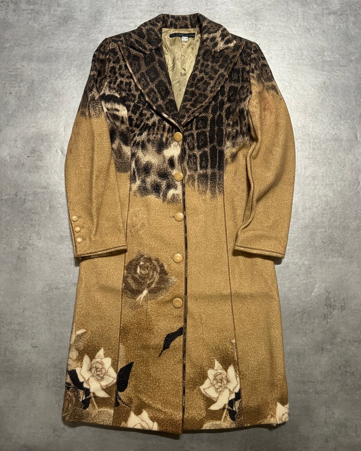 AW2002 Roberto Cavalli Leopard Print Beige Wool Trench Coat  (XS/S) - 1