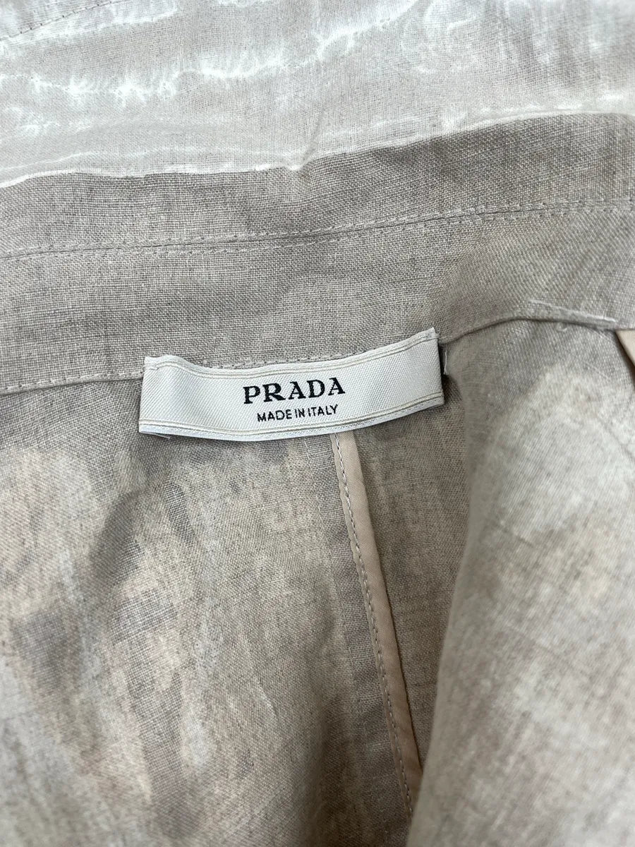 SS2006 Prada Light Grey & Beige Linen Textured Coated Pleated Long Coat QogpvNbw 11