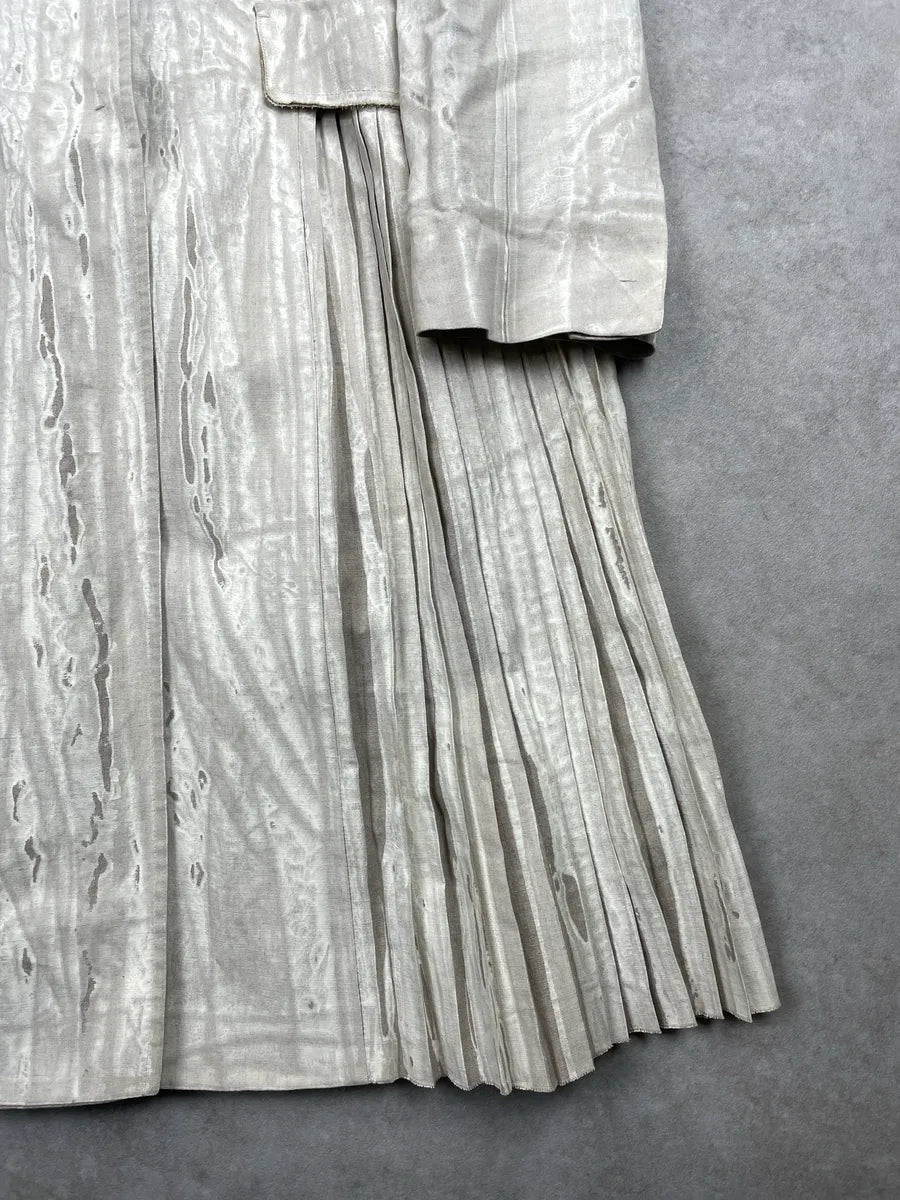 SS2006 Prada Light Grey & Beige Linen Textured Coated Pleated Long Coat QogpvNbw 6