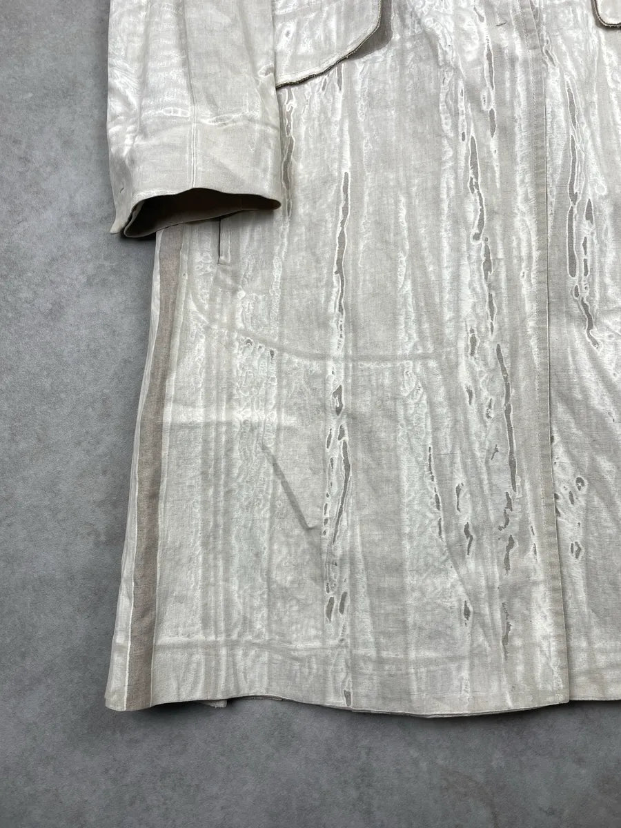 SS2006 Prada Light Grey & Beige Linen Textured Coated Pleated Long Coat QogpvNbw 8