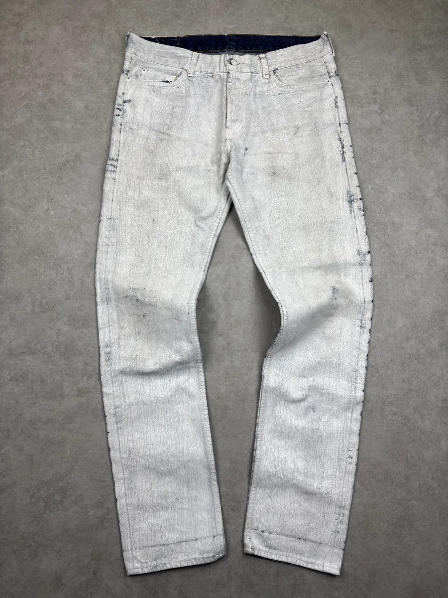 AW2012 Maison Margiela H&M White Denim Crackled Coated Jeans QtOAUlCS 0