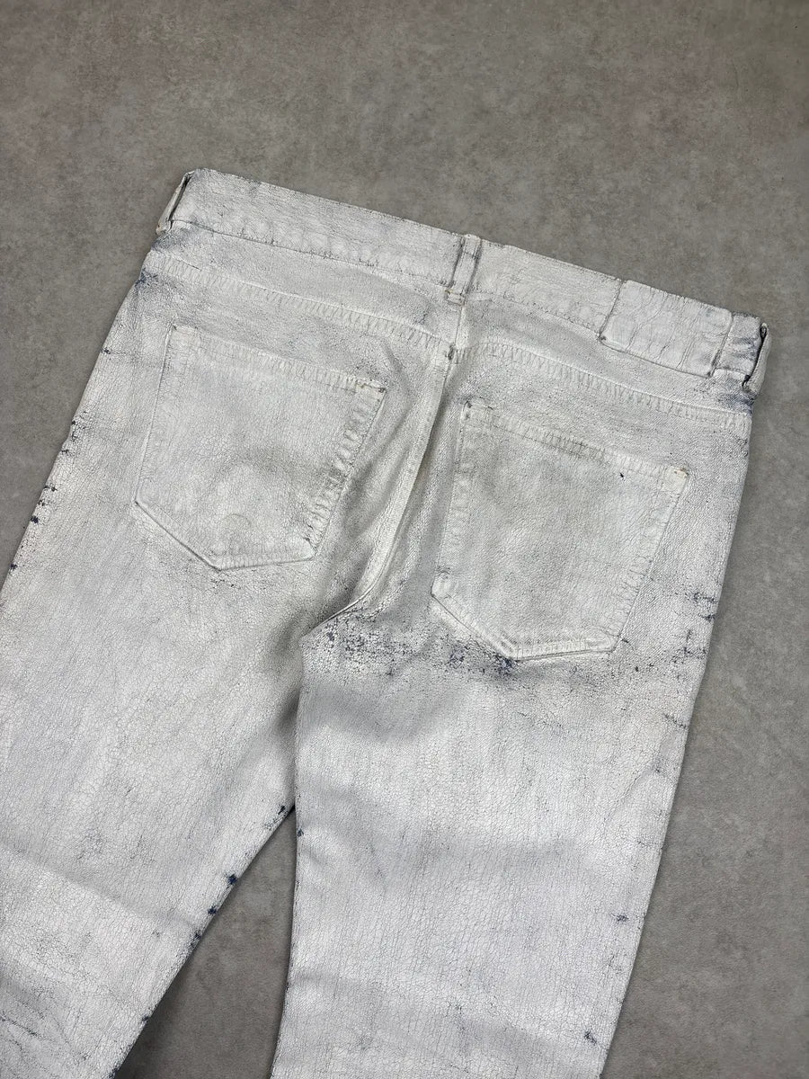 AW2012 Maison Margiela H&M White Denim Crackled Coated Jeans QtOAUlCS 9
