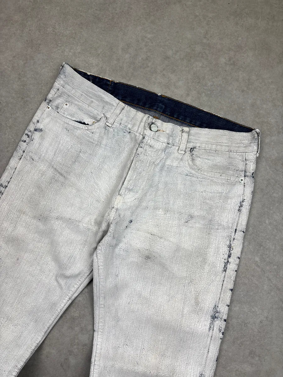 AW2012 Maison Margiela H&M White Denim Crackled Coated Jeans QtOAUlCS 6