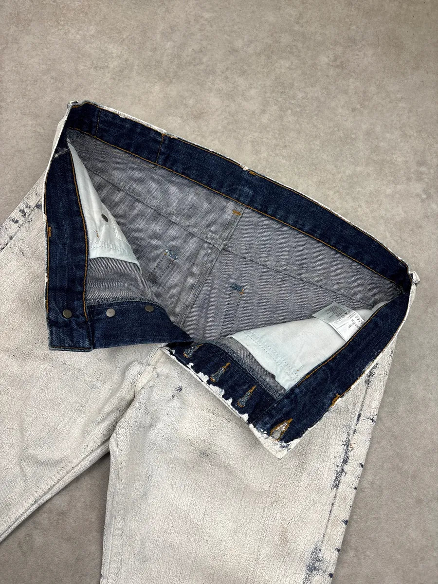AW2012 Maison Margiela H&M White Denim Crackled Coated Jeans QtOAUlCS 8