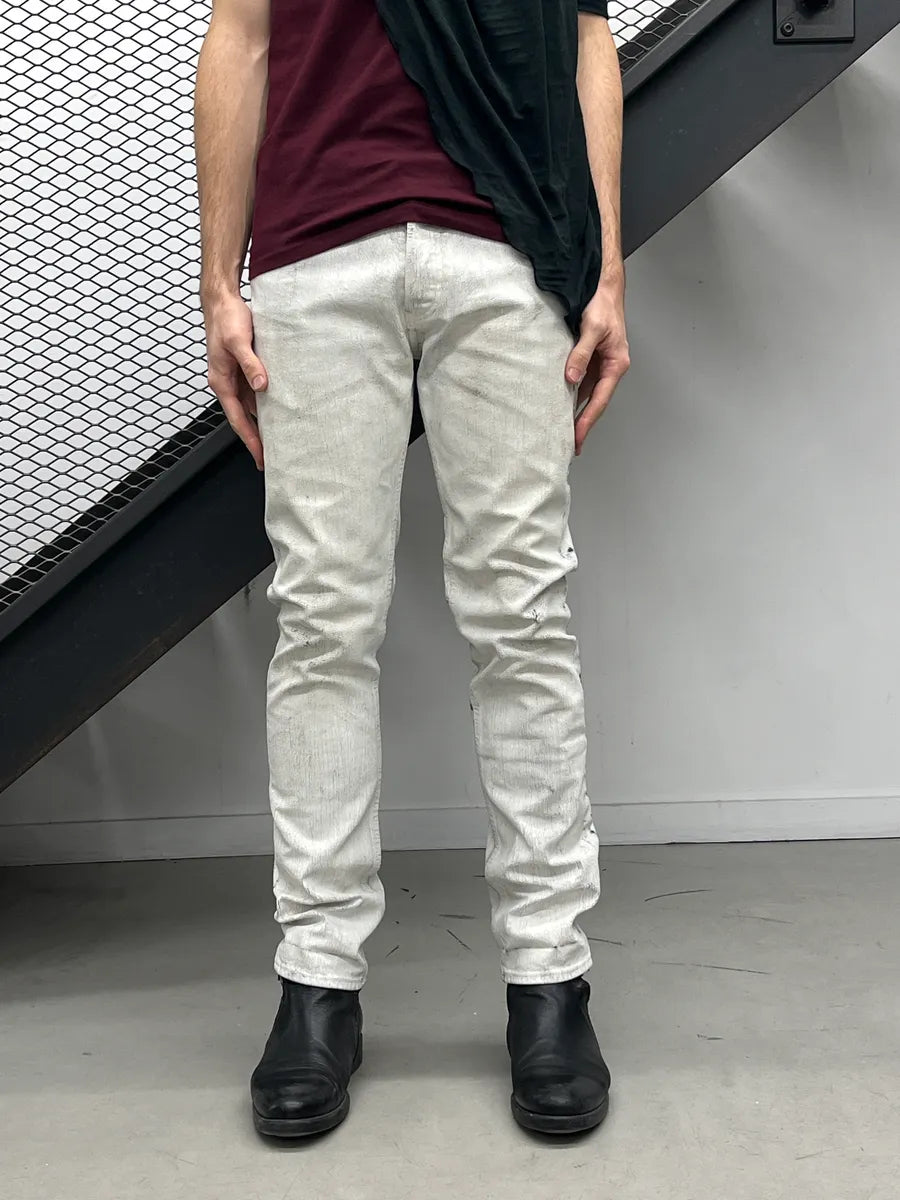 AW2012 Maison Margiela H&M White Denim Crackled Coated Jeans QtOAUlCS 1