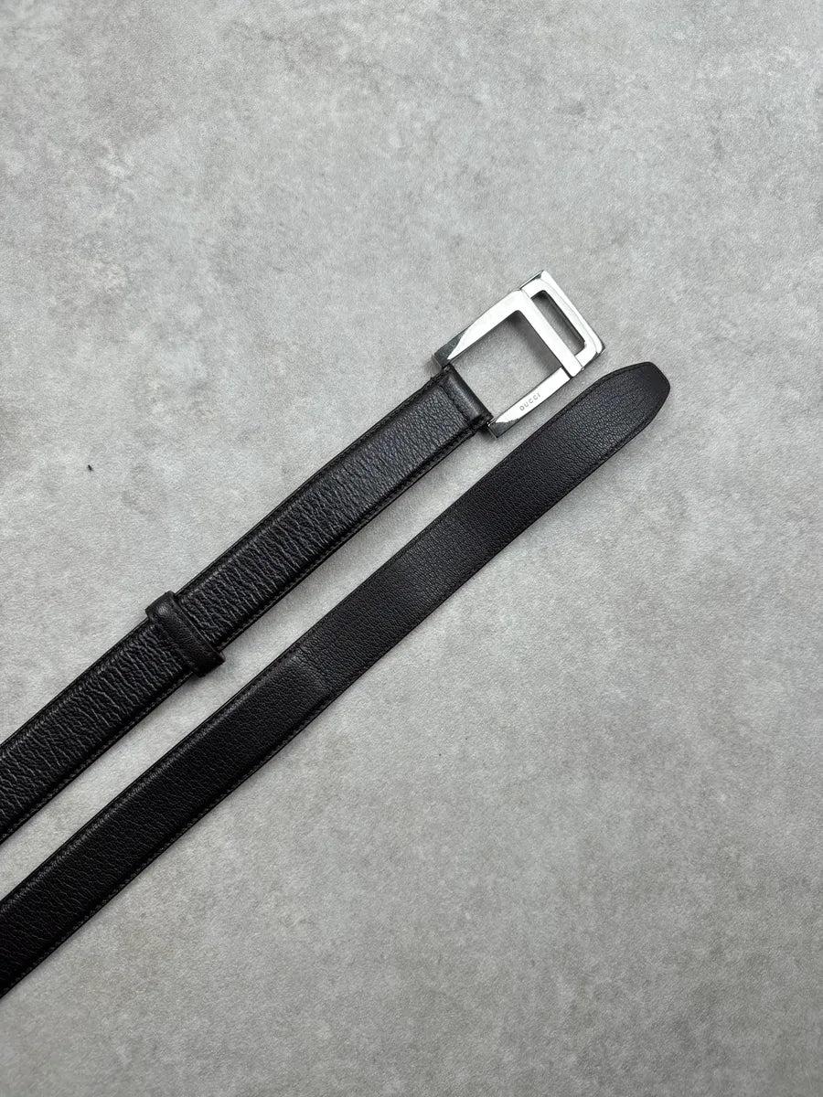 Gucci Black Leather Square Buckle Minimalist Belt QuqCWoiJ 2