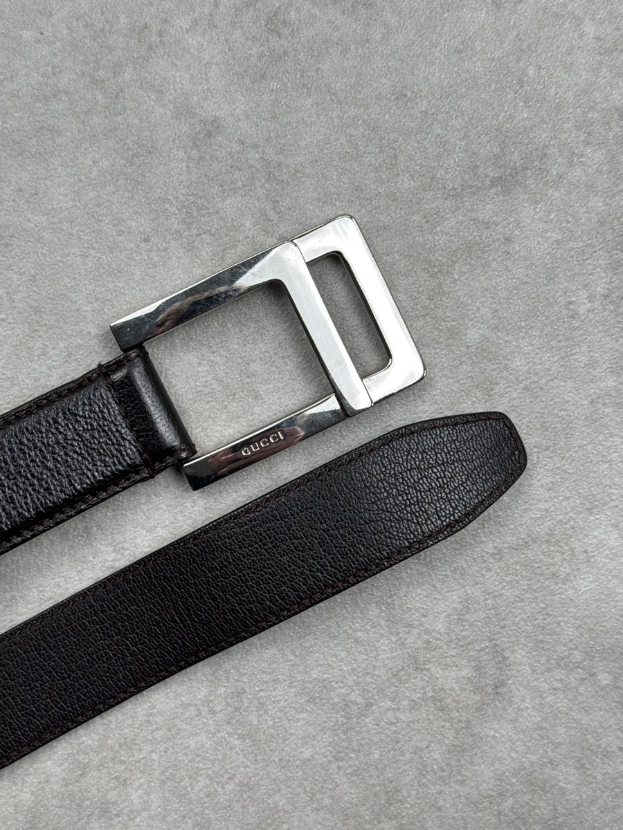 Gucci Black Leather Square Buckle Minimalist Belt QuqCWoiJ 3