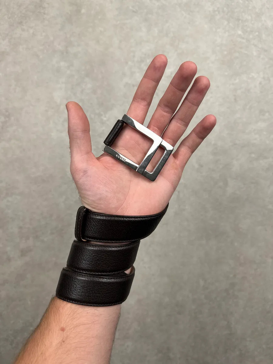 Gucci Black Leather Square Buckle Minimalist Belt QuqCWoiJ 1