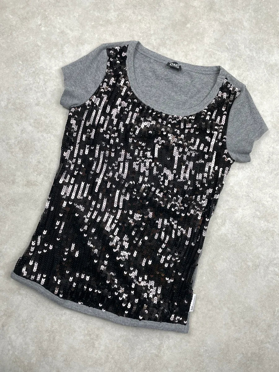 2000s Dolce & Gabbana Grey Sequin Front Knit T-Shirt QvEFaxfA 3